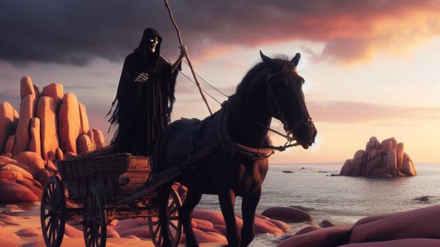 Lankou Et Sa Charette Sur La Cote De Granit Rose