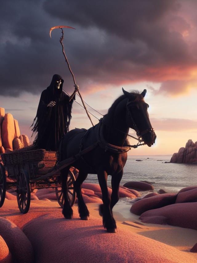 Lankou Et Sa Charette Sur La Cote De Granit Rose