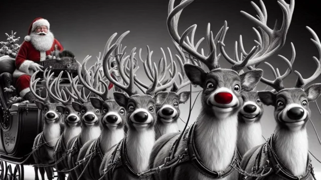 Le traineau du Père-Noël et ses rennes