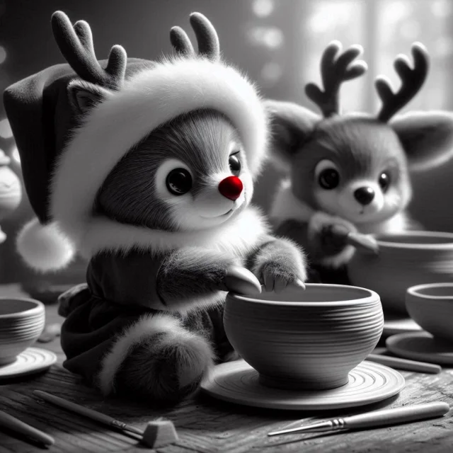 Petits rennes du Père-Noël et poterie