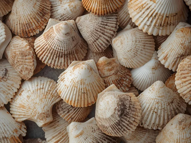 Mehrere Schalen von Jakobsmuscheln