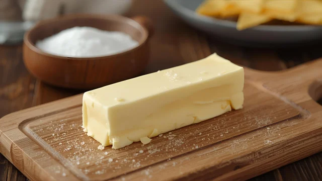 Half Salt Butter For Cooking On A Table And Back